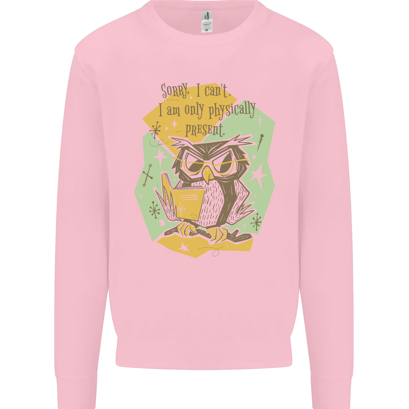 Funny Book Reading Owl Bookworm Books Mens Sweatshirt Jumper Light Pink