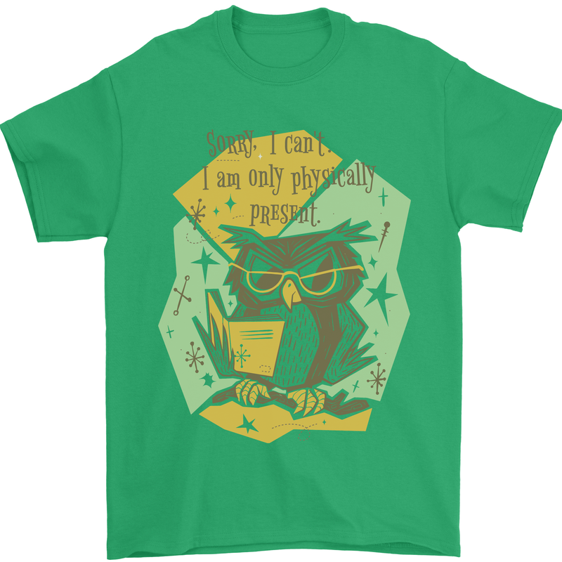 Funny Book Reading Owl Bookworm Books Mens T-Shirt 100% Cotton Irish Green