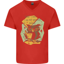 Funny Book Reading Owl Bookworm Books Mens V-Neck Cotton T-Shirt Red
