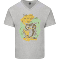 Funny Book Reading Owl Bookworm Books Mens V-Neck Cotton T-Shirt Sports Grey