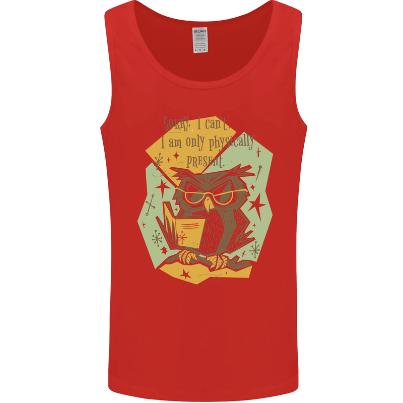 Funny Book Reading Owl Bookworm Books Mens Vest Tank Top Red
