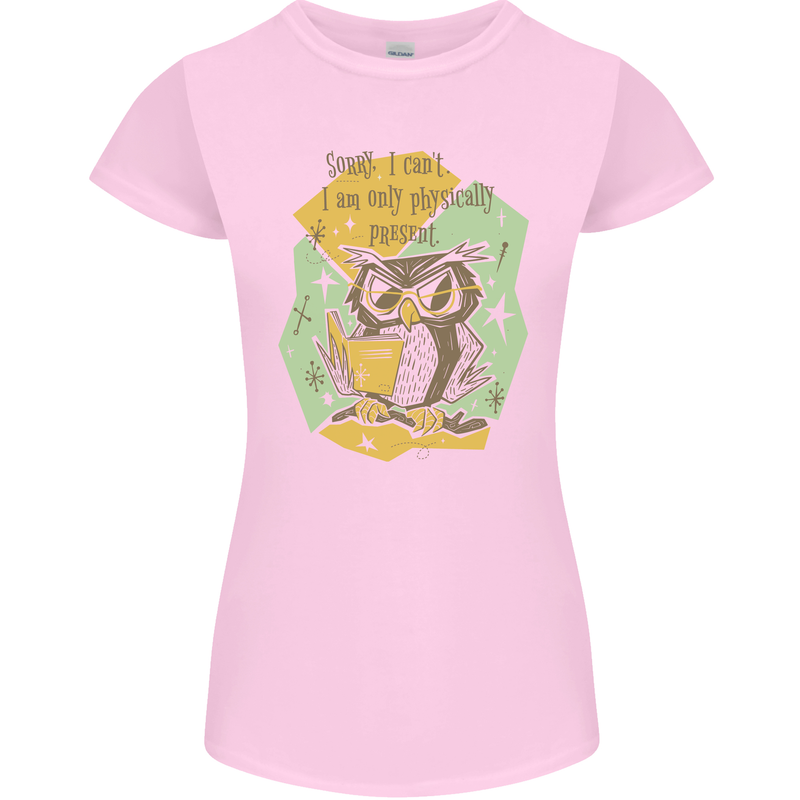 Funny Book Reading Owl Bookworm Books Womens Petite Cut T-Shirt Light Pink