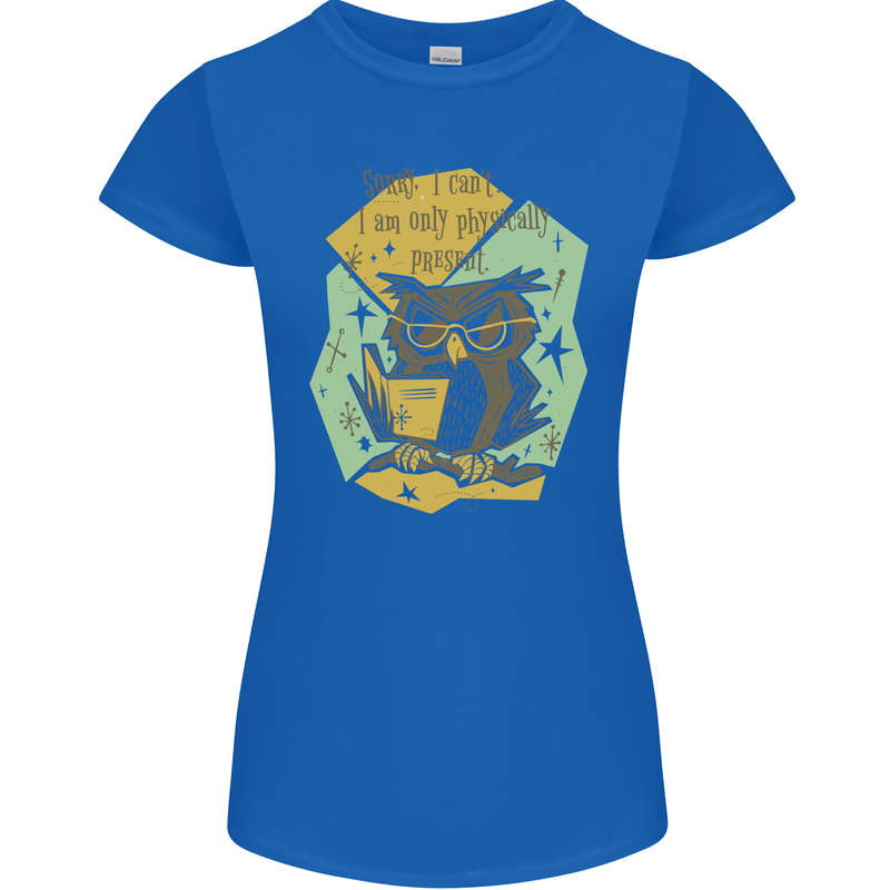 Funny Book Reading Owl Bookworm Books Womens Petite Cut T-Shirt Royal Blue