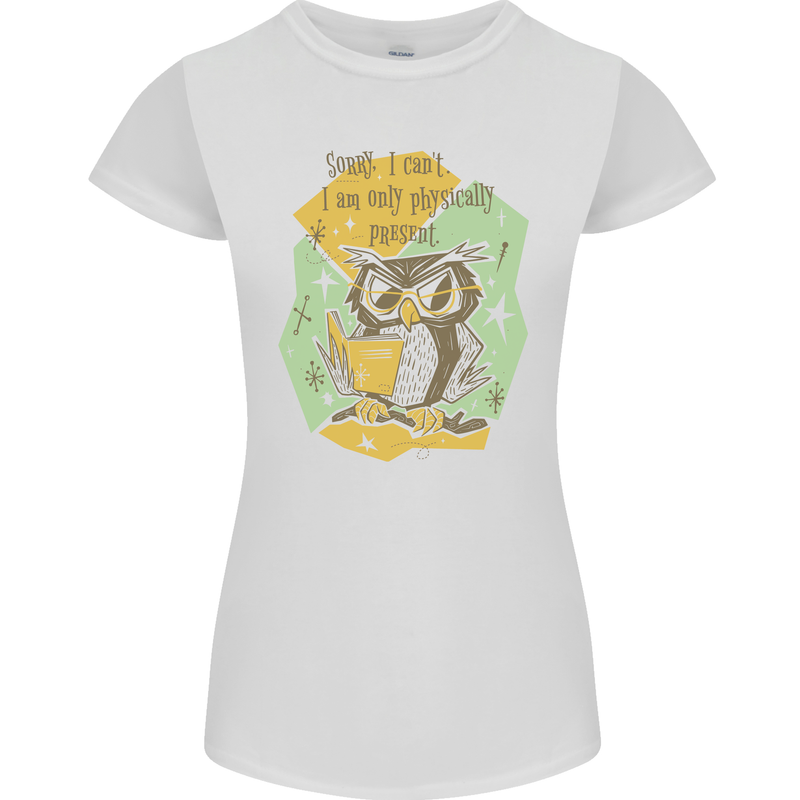 Funny Book Reading Owl Bookworm Books Womens Petite Cut T-Shirt White
