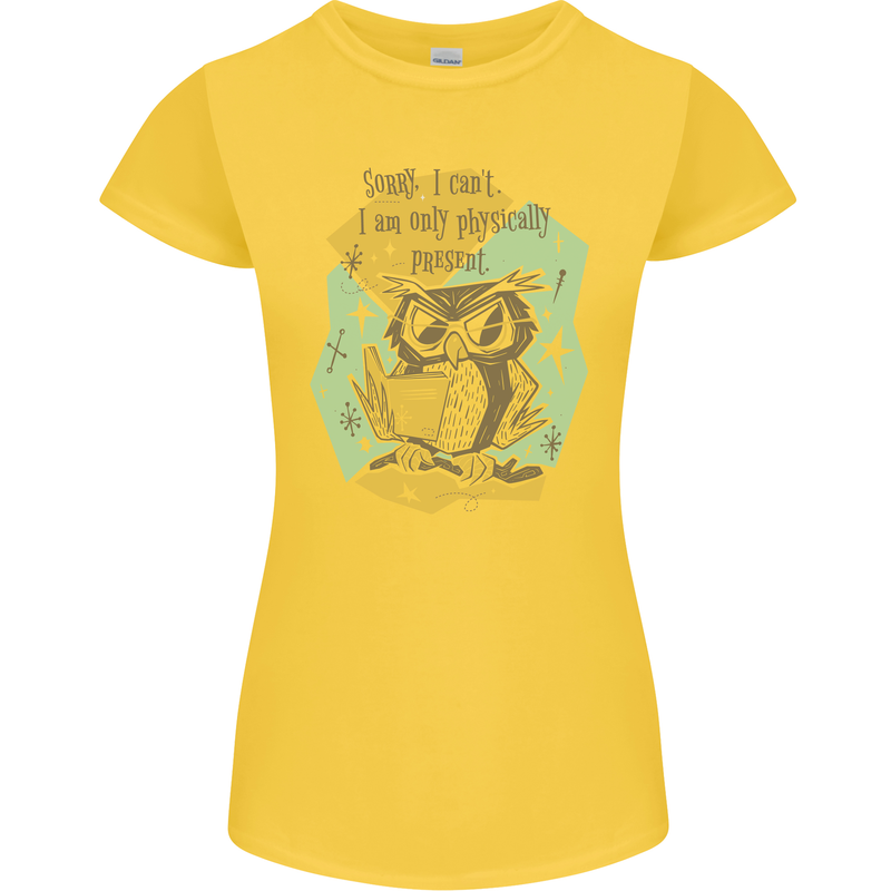 Funny Book Reading Owl Bookworm Books Womens Petite Cut T-Shirt Yellow