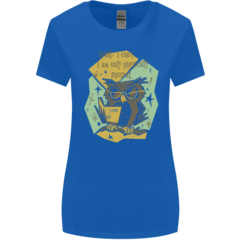 Funny Book Reading Owl Bookworm Books Womens Wider Cut T-Shirt Royal Blue