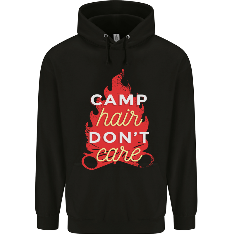 Funny Camping Camp Hair Dont Care Caravan Childrens Kids Hoodie Black