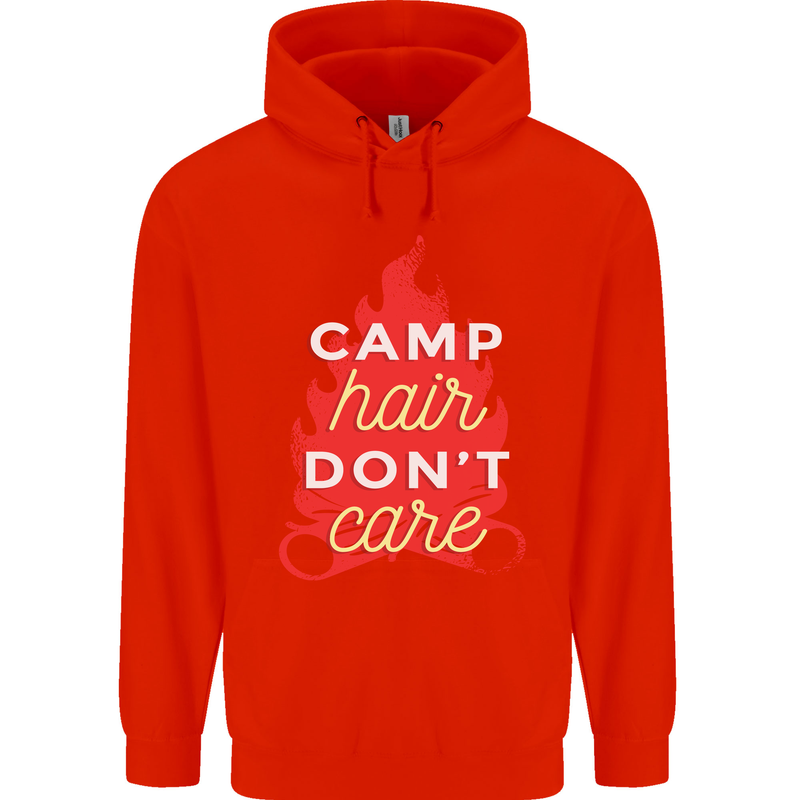 Funny Camping Camp Hair Dont Care Caravan Mens 80% Cotton Hoodie Bright Red