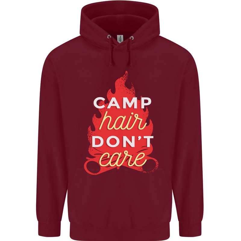 Funny Camping Camp Hair Dont Care Caravan Mens 80% Cotton Hoodie Maroon