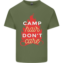 Funny Camping Camp Hair Dont Care Caravan Mens Cotton T-Shirt Tee Top Military Green