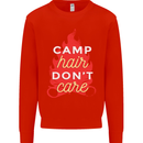 Funny Camping Camp Hair Dont Care Caravan Mens Sweatshirt Jumper Bright Red