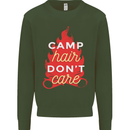 Funny Camping Camp Hair Dont Care Caravan Mens Sweatshirt Jumper Forest Green