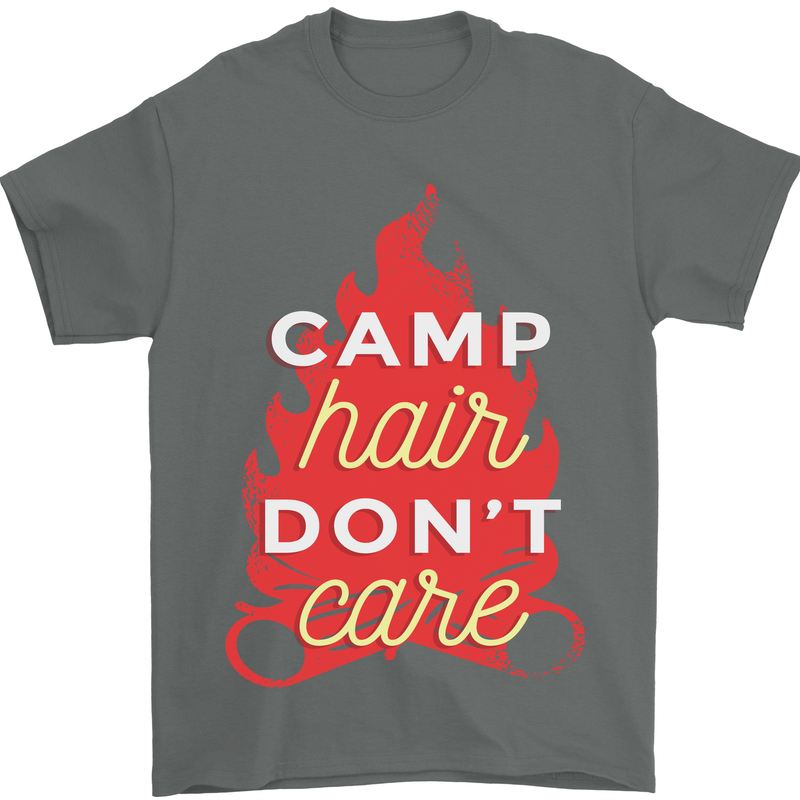 Funny Camping Camp Hair Dont Care Caravan Mens T-Shirt 100% Cotton Charcoal