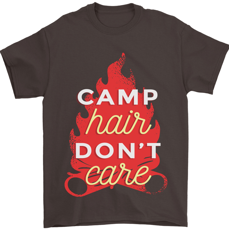 Funny Camping Camp Hair Dont Care Caravan Mens T-Shirt 100% Cotton Dark Chocolate