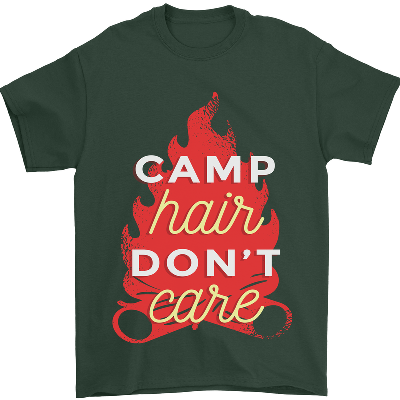 Funny Camping Camp Hair Dont Care Caravan Mens T-Shirt 100% Cotton Forest Green