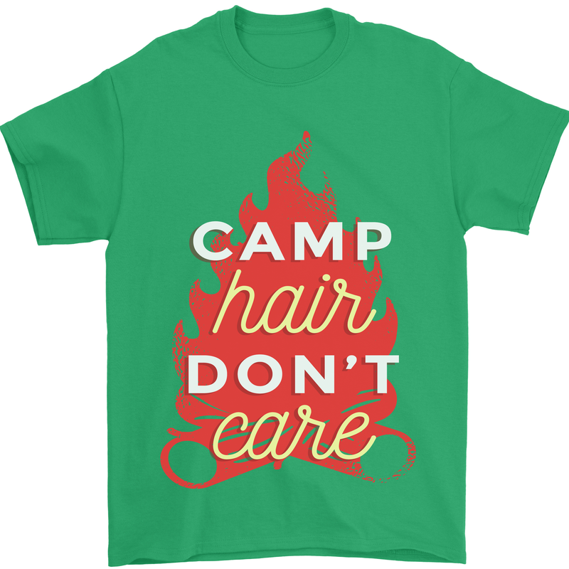 Funny Camping Camp Hair Dont Care Caravan Mens T-Shirt 100% Cotton Irish Green