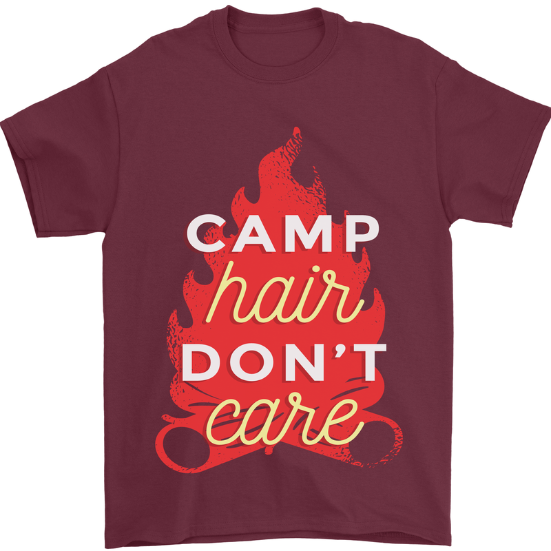 Funny Camping Camp Hair Dont Care Caravan Mens T-Shirt 100% Cotton Maroon