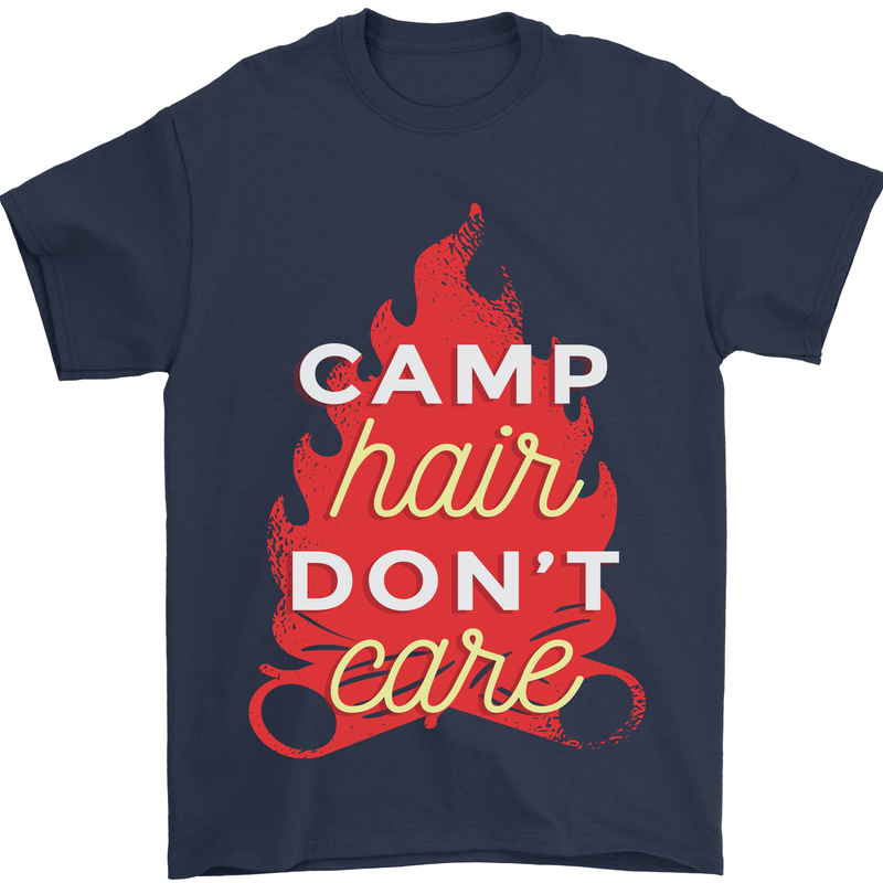 Funny Camping Camp Hair Dont Care Caravan Mens T-Shirt 100% Cotton Navy Blue