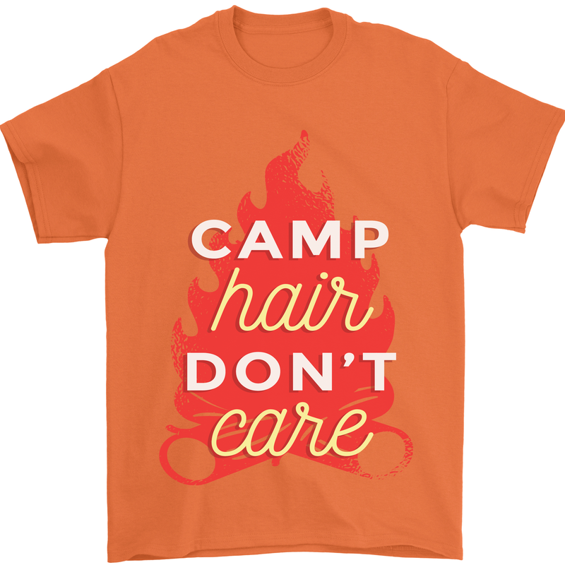 Funny Camping Camp Hair Dont Care Caravan Mens T-Shirt 100% Cotton Orange