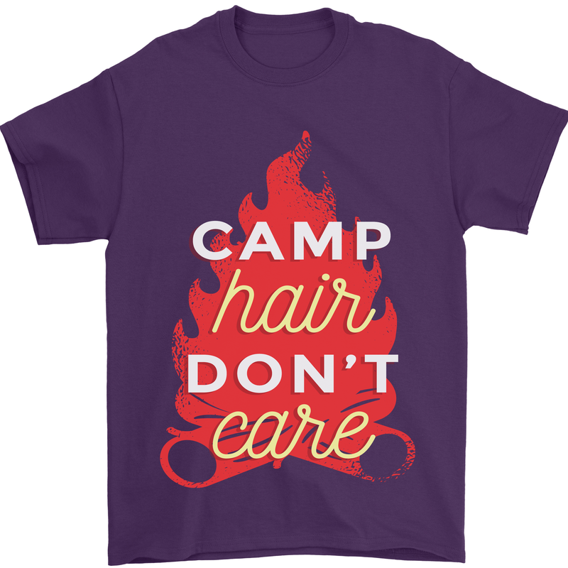 Funny Camping Camp Hair Dont Care Caravan Mens T-Shirt 100% Cotton Purple