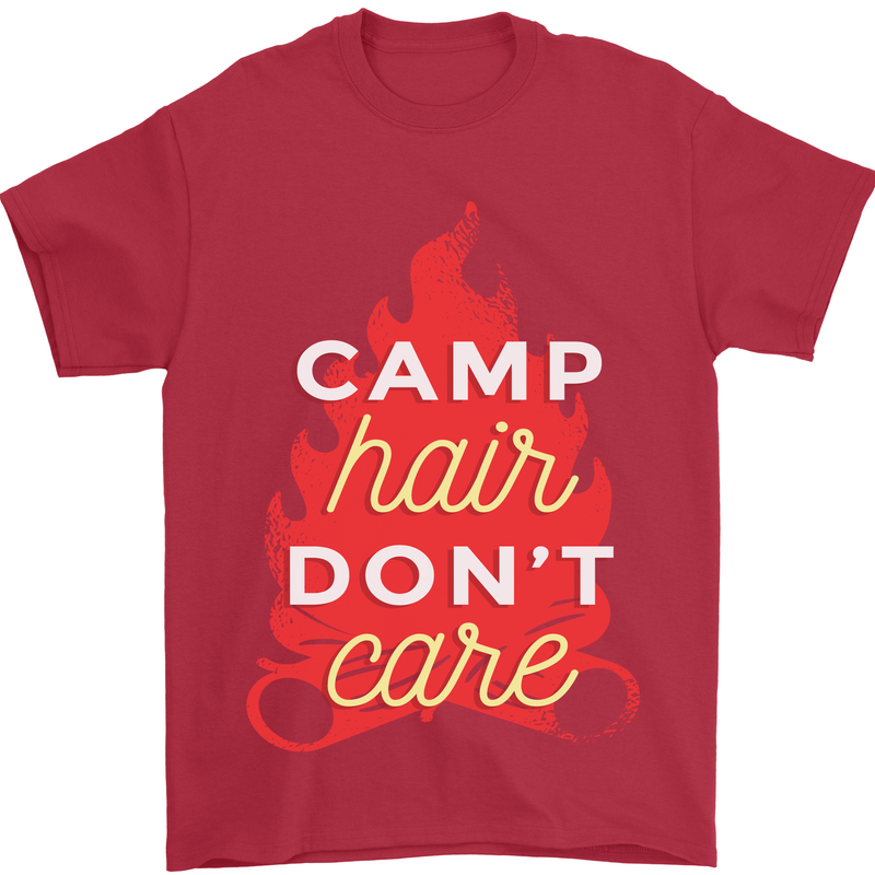 Funny Camping Camp Hair Dont Care Caravan Mens T-Shirt 100% Cotton Red