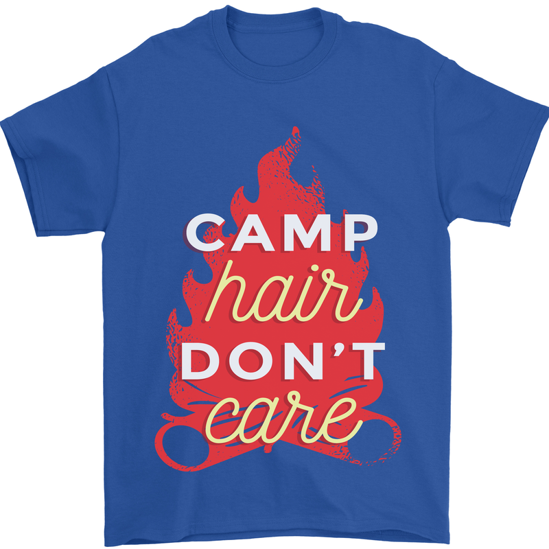 Funny Camping Camp Hair Dont Care Caravan Mens T-Shirt 100% Cotton Royal Blue
