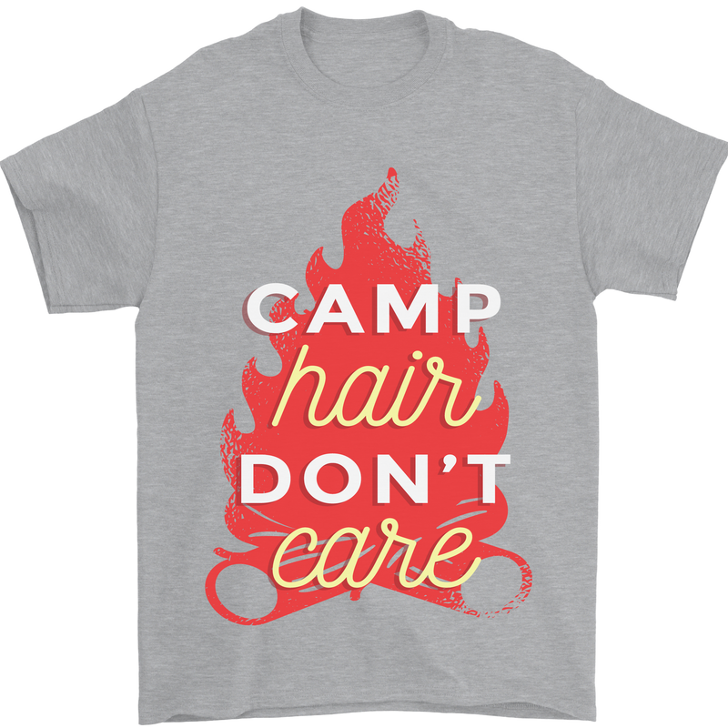 Funny Camping Camp Hair Dont Care Caravan Mens T-Shirt 100% Cotton Sports Grey