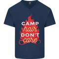Funny Camping Camp Hair Dont Care Caravan Mens V-Neck Cotton T-Shirt Navy Blue