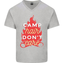 Funny Camping Camp Hair Dont Care Caravan Mens V-Neck Cotton T-Shirt Sports Grey