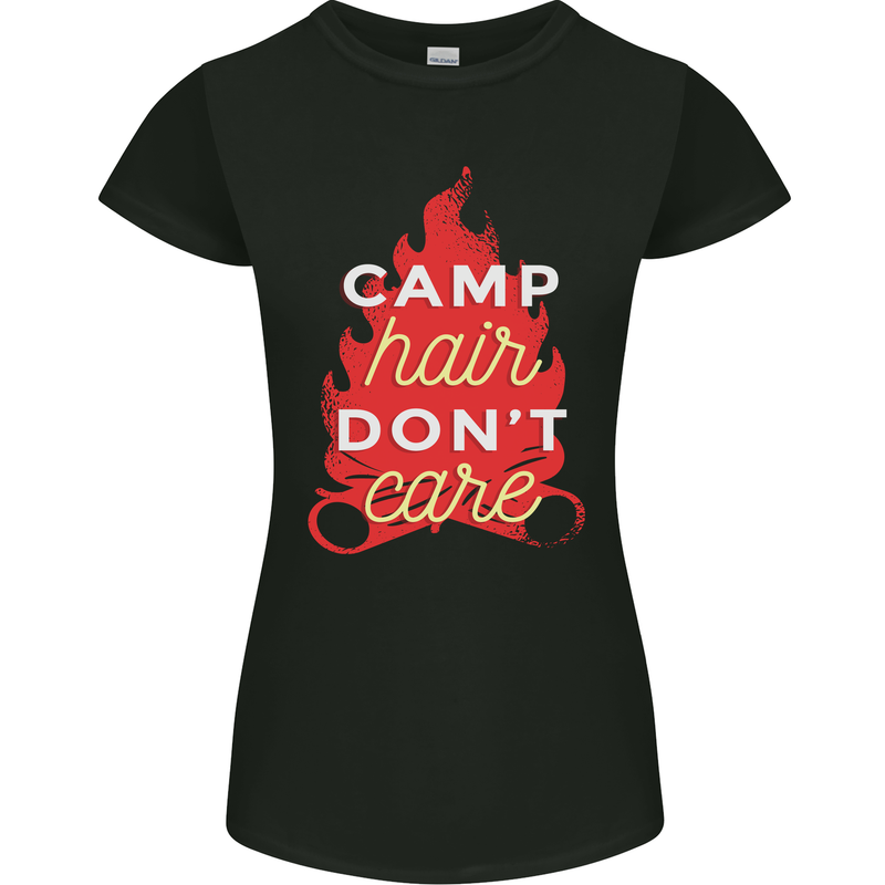 Funny Camping Camp Hair Dont Care Caravan Womens Petite Cut T-Shirt Black