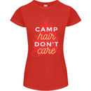 Funny Camping Camp Hair Dont Care Caravan Womens Petite Cut T-Shirt Red
