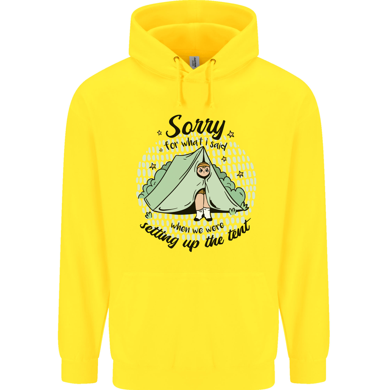 Funny Camping Tent Sorry for What I Said Childrens Kids Hoodie Yellow