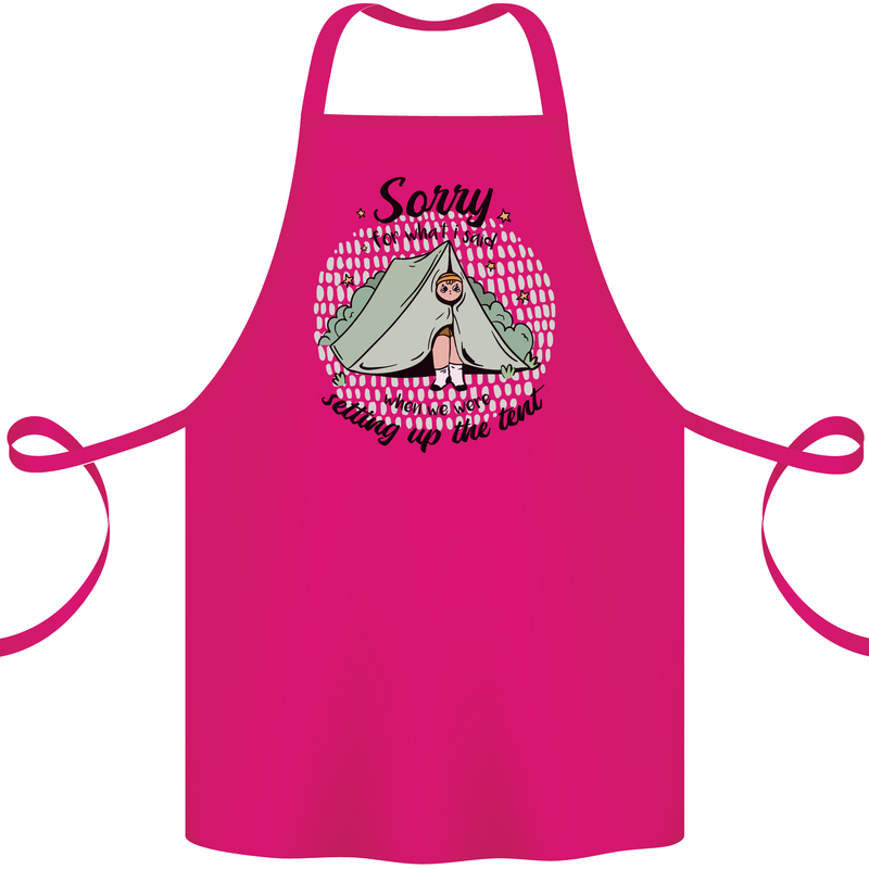 Funny Camping Tent Sorry for What I Said Cotton Apron 100% Organic Pink