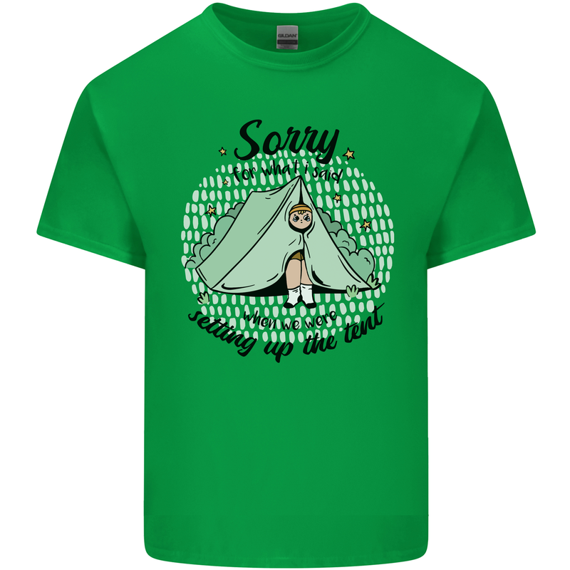 Funny Camping Tent Sorry for What I Said Mens Cotton T-Shirt Tee Top Irish Green