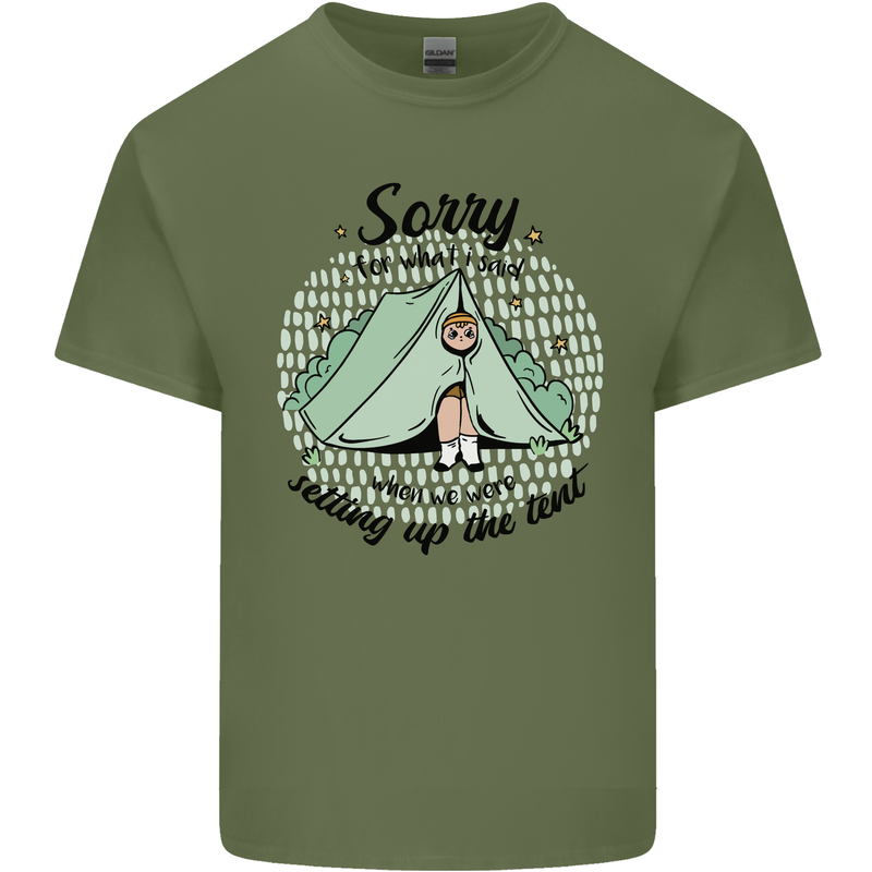 Funny Camping Tent Sorry for What I Said Mens Cotton T-Shirt Tee Top Military Green