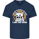 Funny Cat I am the View Mens V-Neck Cotton T-Shirt Navy Blue