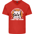 Funny Cat I am the View Mens V-Neck Cotton T-Shirt Red