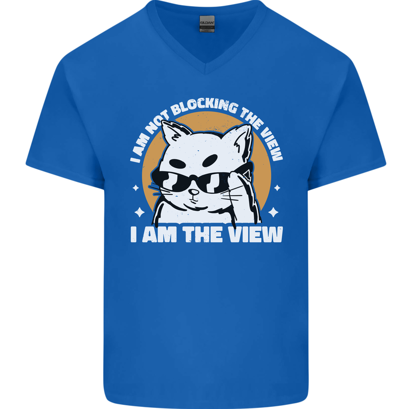 Funny Cat I am the View Mens V-Neck Cotton T-Shirt Royal Blue