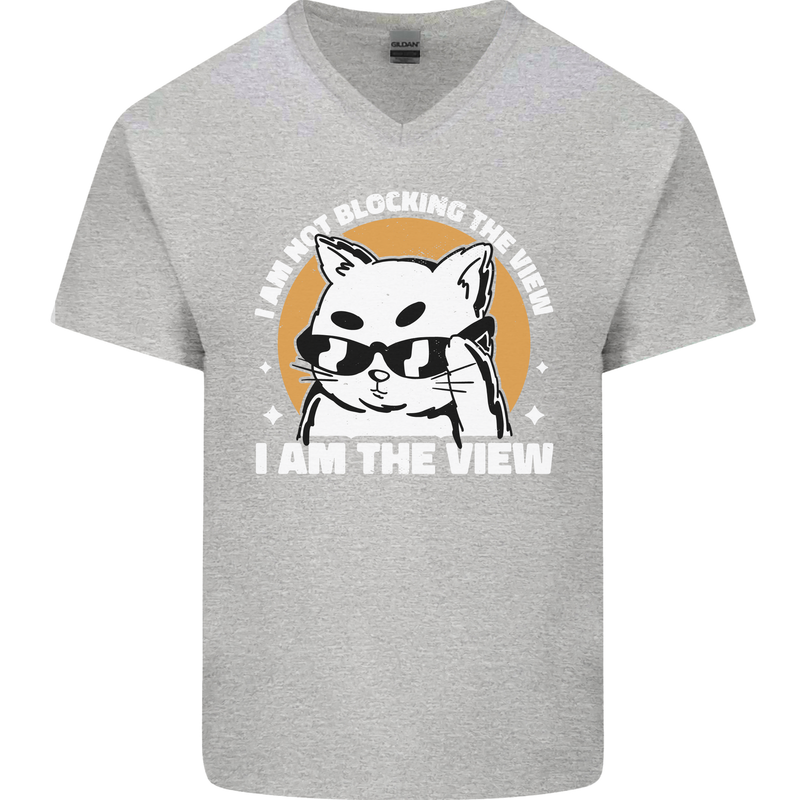 Funny Cat I am the View Mens V-Neck Cotton T-Shirt Sports Grey