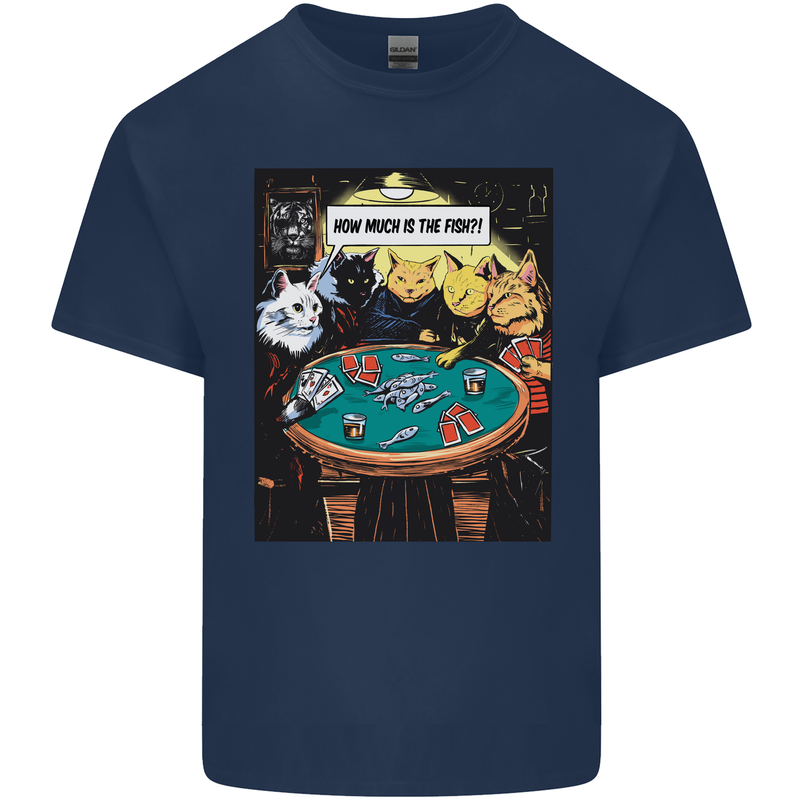 Funny Cat Poker How Much is the Fish Mens Cotton T-Shirt Tee Top Navy Blue