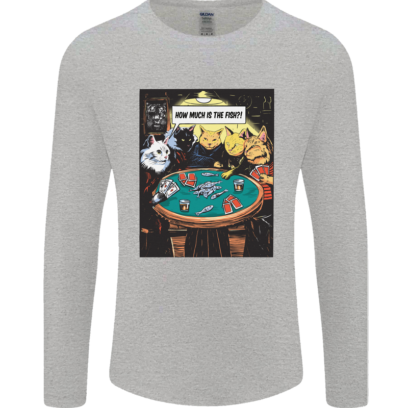 Funny Cat Poker How Much is the Fish Mens Long Sleeve T-Shirt Sports Grey