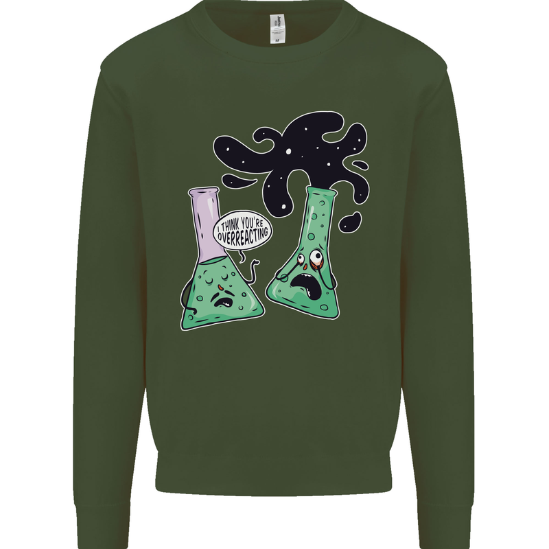 Funny Chemistry Overreacting Geek Nerd Kids Sweatshirt Jumper Forest Green