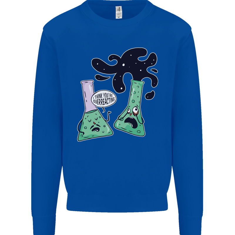 Funny Chemistry Overreacting Geek Nerd Kids Sweatshirt Jumper Royal Blue