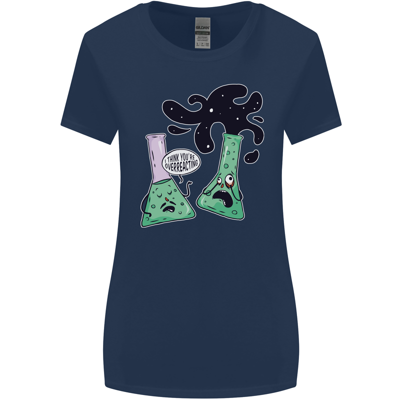 Funny Chemistry Overreacting Geek Nerd Womens Wider Cut T-Shirt Navy Blue
