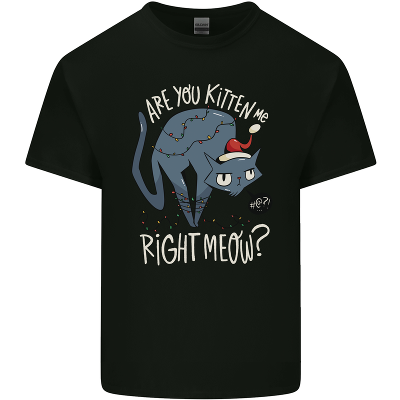 Funny Christmas Cat Bah Humbug Xmas Mens Cotton T-Shirt Tee Top Black