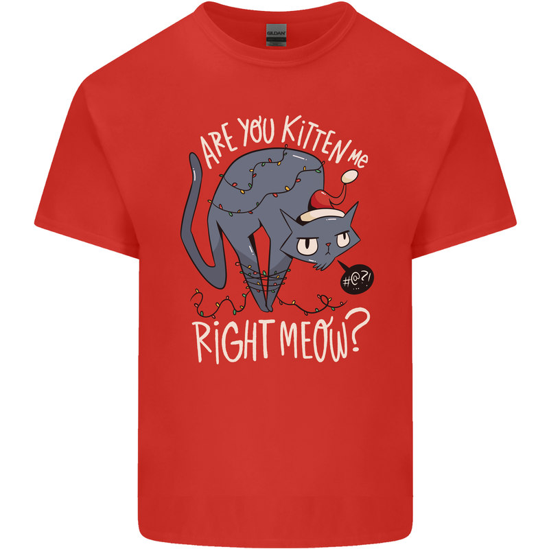 Funny Christmas Cat Bah Humbug Xmas Mens Cotton T-Shirt Tee Top Red