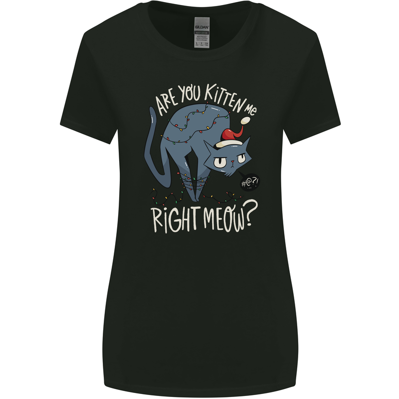 Funny Christmas Cat Bah Humbug Xmas Womens Wider Cut T-Shirt Black