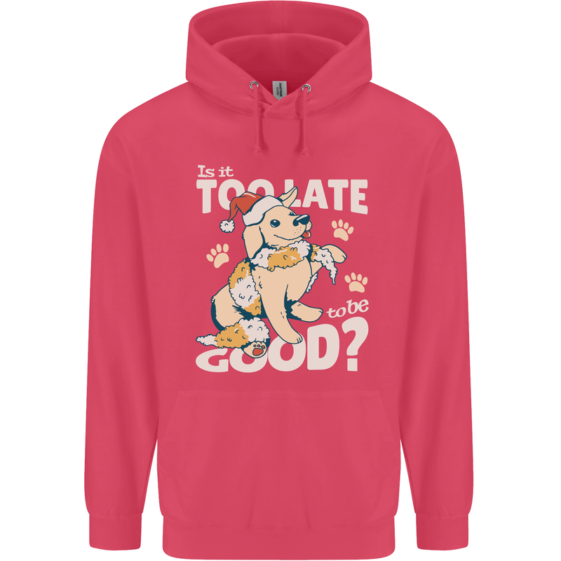 Funny Christmas Dog Too Late to Be Good Childrens Kids Hoodie Heliconia