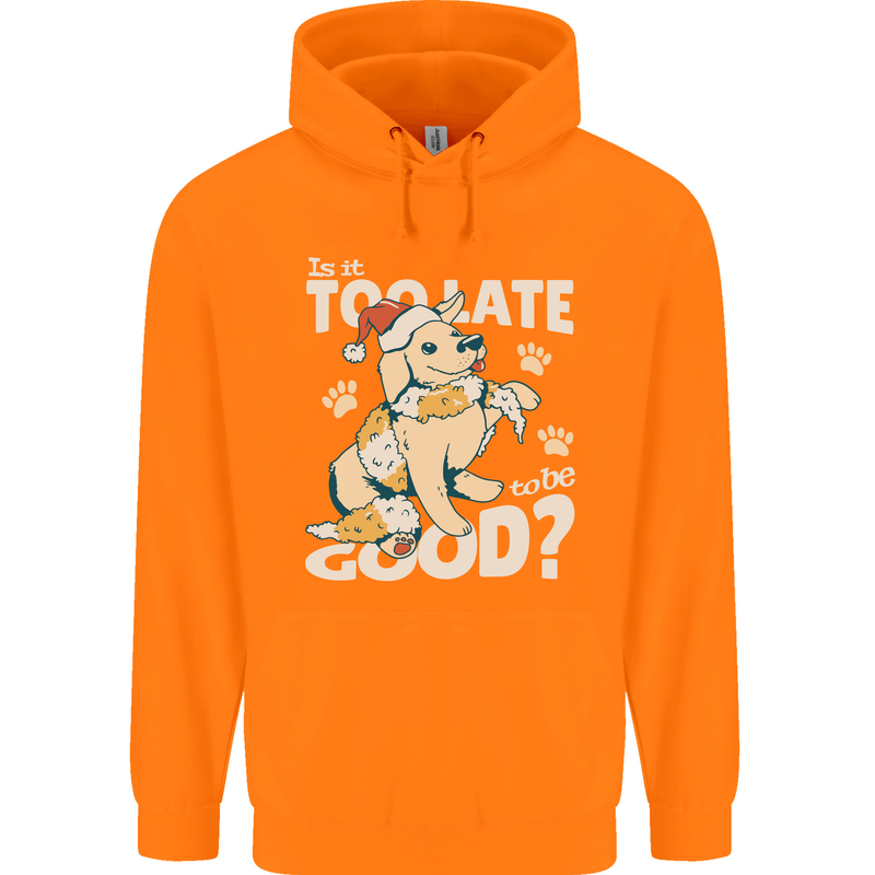 Funny Christmas Dog Too Late to Be Good Childrens Kids Hoodie Orange