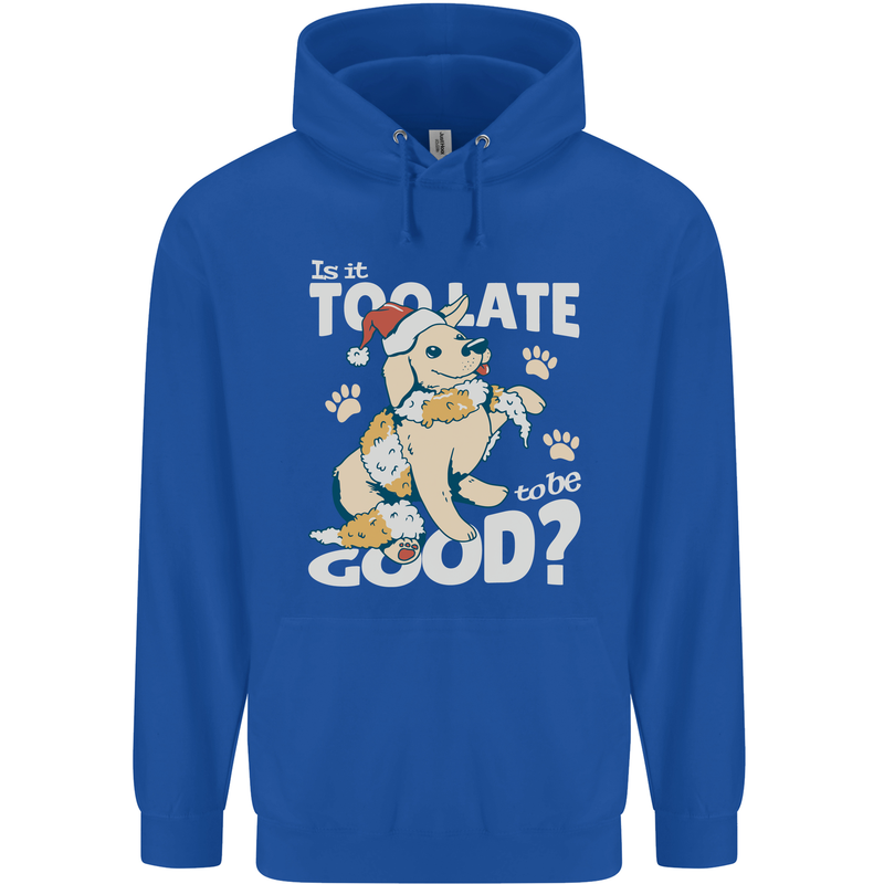 Funny Christmas Dog Too Late to Be Good Childrens Kids Hoodie Royal Blue
